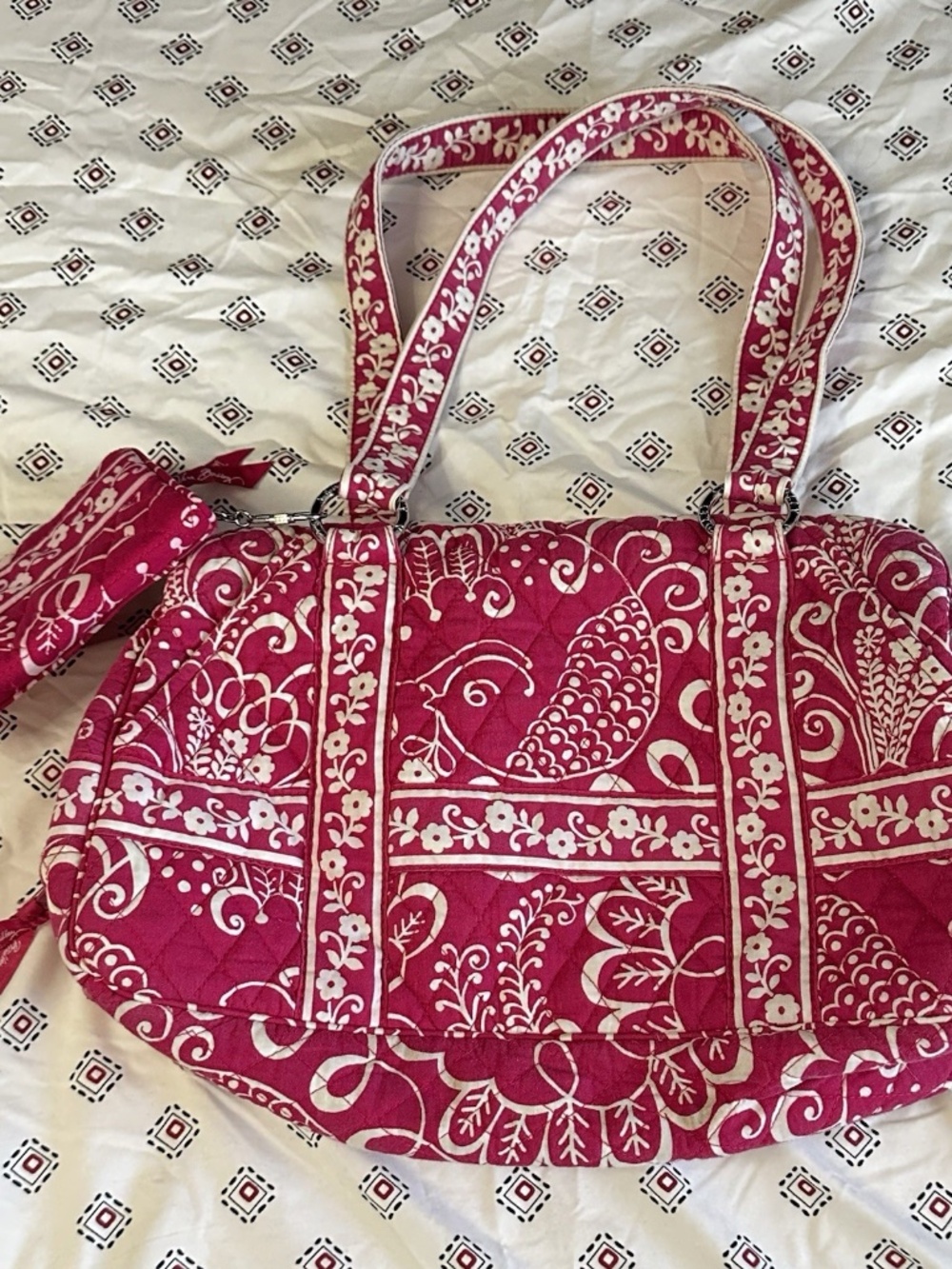 Vera Bradley Twirly Birds Pink Shoulder Bag and Wallet travel school work twee